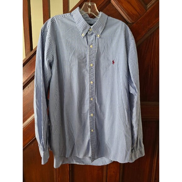 Ralph Lauren Mens XL Blue & White Gingham Check Button-Down Shirt 100% Cotton - Picture 3 of 8